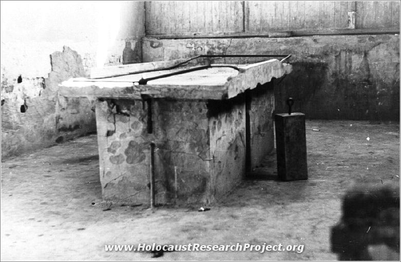 A table used for examining corpses, next to the gas chamber in the Majdanek camp